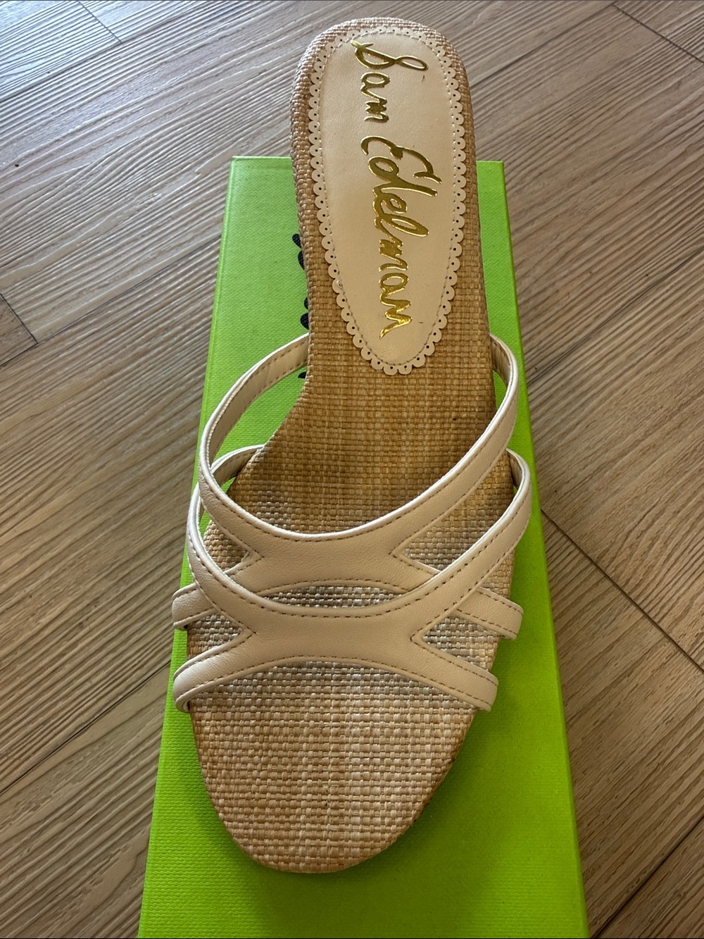 Sam Edelman Beige Leather Crisscross Slide Mule